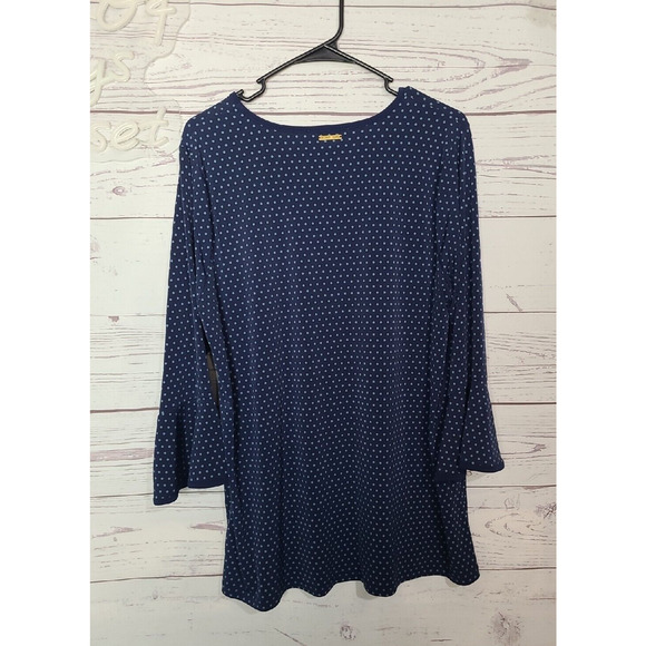 Michael Michael Kors Navy Blue Polka Dot Bell Sleeve Casual Top Womans Size 1X - Picture 3 of 7